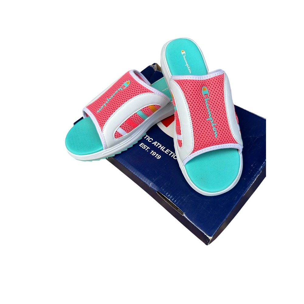 Champion Recap Epic Slide Sandals Womens 11 White Peach Teal CA100547W - Picture 8 of 11